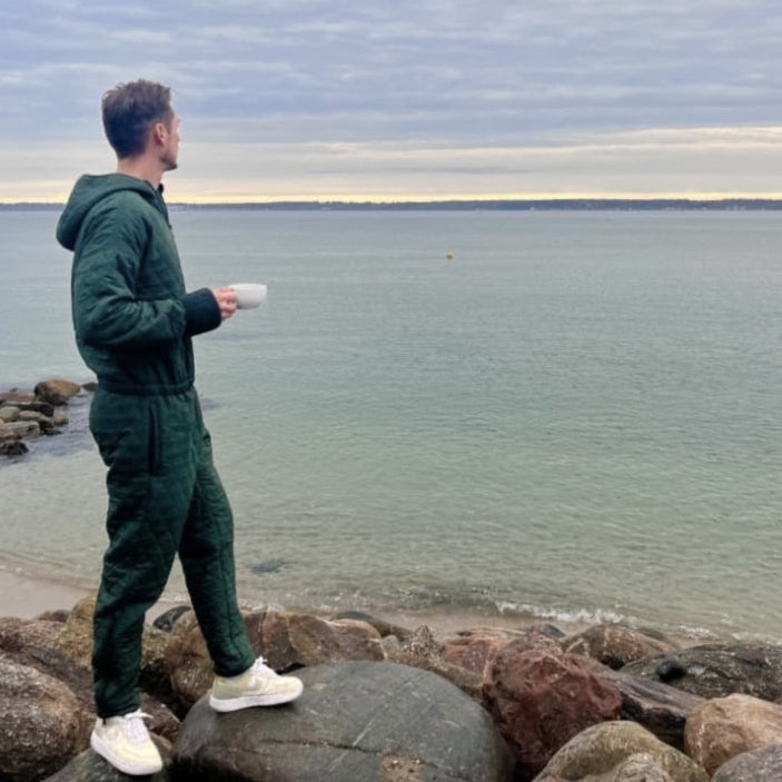 NORDBAEK Herre jumpsuit NORDBAEK Rough Coast - vindtæt quilt med genanvendt fleece Jumpsuit Green
