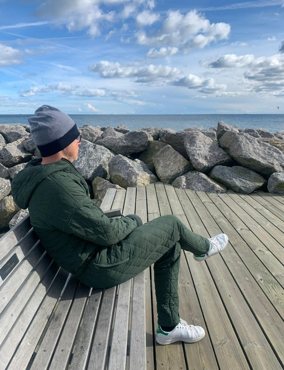 Herre jumpsuit NORDBAEK Rough Coast - vindtæt quilt med genanvendt fleece - Green