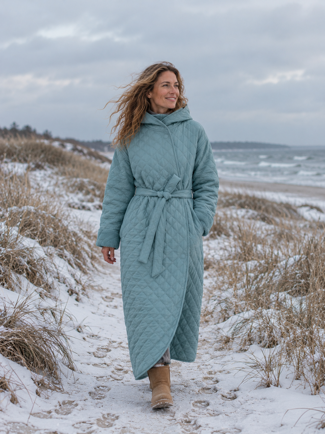 Windy Ocean Women's Bathrobe - Aqua